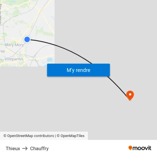 Thieux to Chauffry map