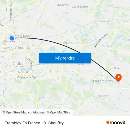 Tremblay-En-France to Chauffry map
