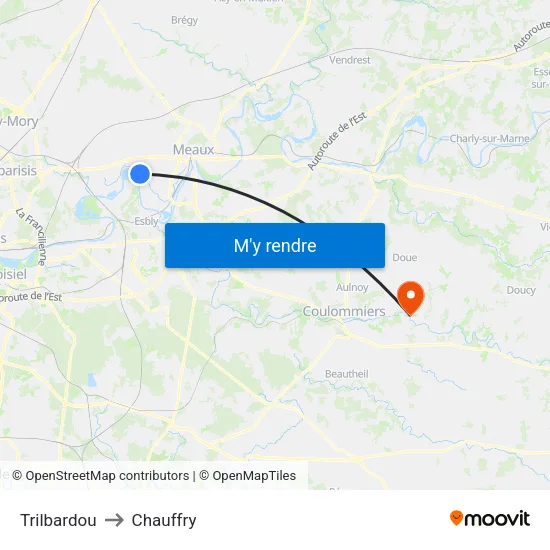 Trilbardou to Chauffry map