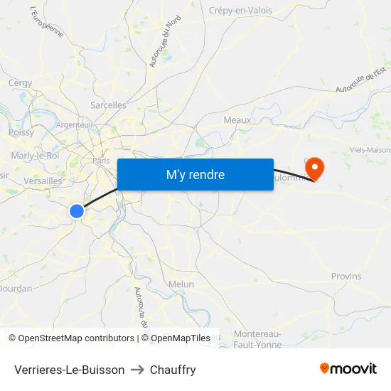 Verrieres-Le-Buisson to Chauffry map
