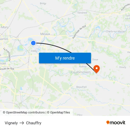 Vignely to Chauffry map