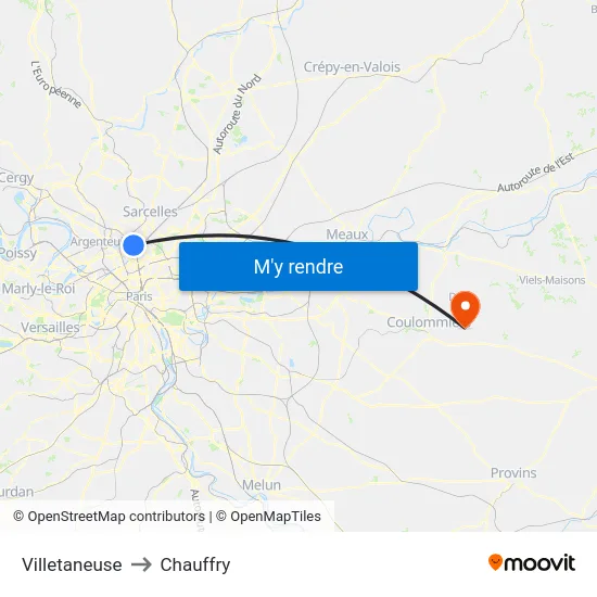 Villetaneuse to Chauffry map