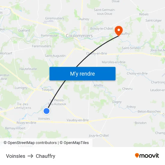 Voinsles to Chauffry map