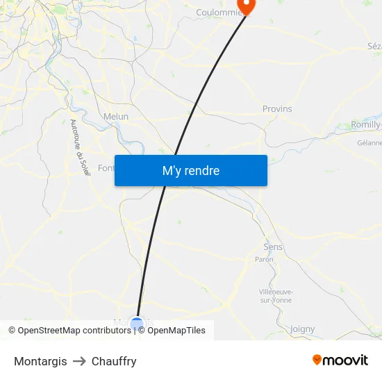 Montargis to Chauffry map