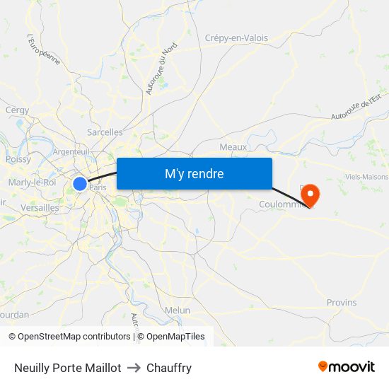 Neuilly Porte Maillot to Chauffry map