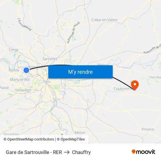 Gare de Sartrouville - RER to Chauffry map