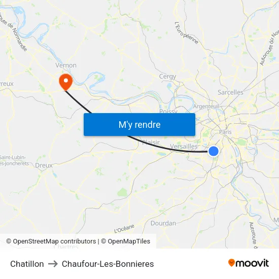 Chatillon to Chaufour-Les-Bonnieres map
