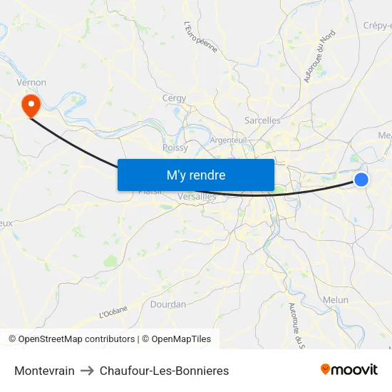 Montevrain to Chaufour-Les-Bonnieres map