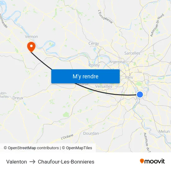 Valenton to Chaufour-Les-Bonnieres map