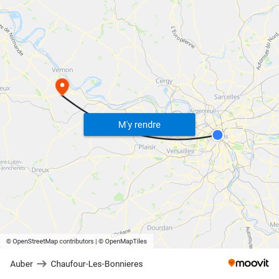 Auber to Chaufour-Les-Bonnieres map