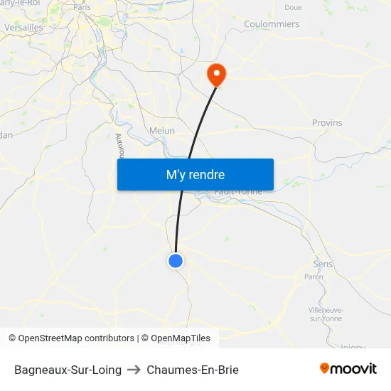Bagneaux-Sur-Loing to Chaumes-En-Brie map