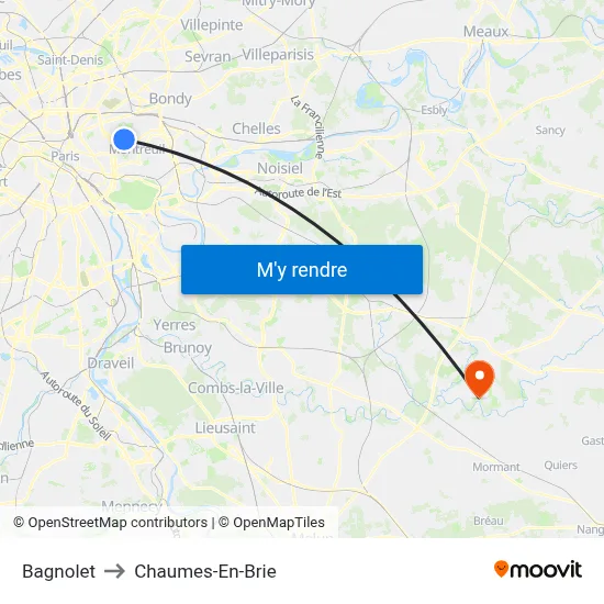 Bagnolet to Chaumes-En-Brie map