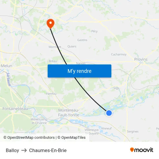 Balloy to Chaumes-En-Brie map