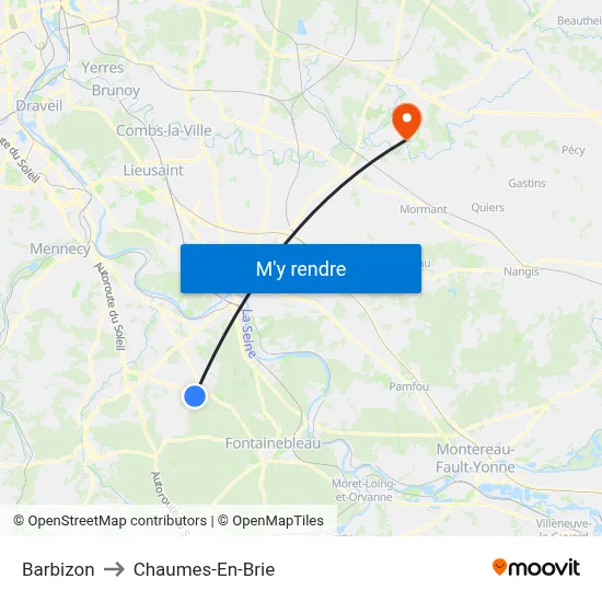 Barbizon to Chaumes-En-Brie map