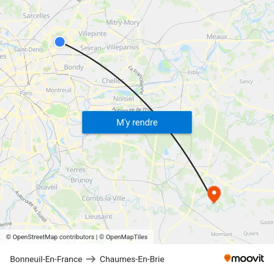 Bonneuil-En-France to Chaumes-En-Brie map