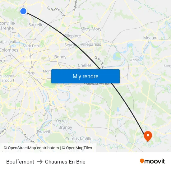 Bouffemont to Chaumes-En-Brie map