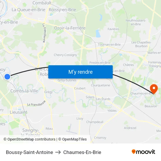 Boussy-Saint-Antoine to Chaumes-En-Brie map