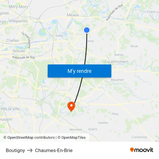 Boutigny to Chaumes-En-Brie map