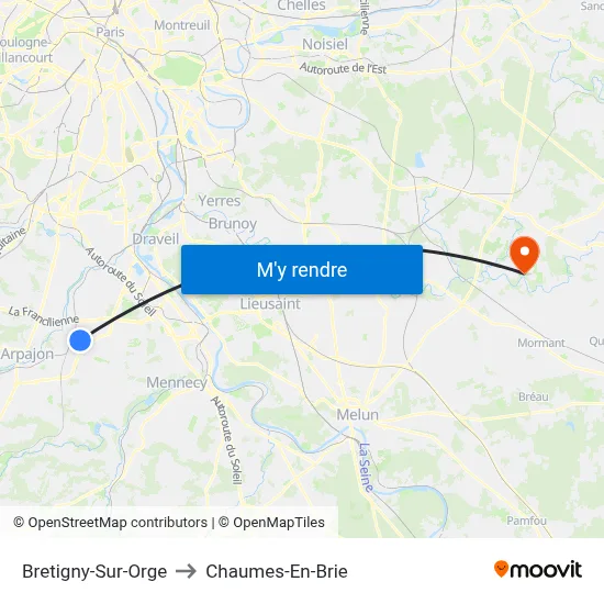 Bretigny-Sur-Orge to Chaumes-En-Brie map