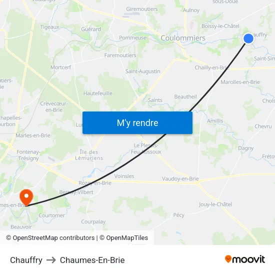 Chauffry to Chaumes-En-Brie map