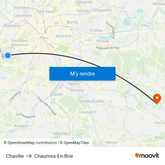Chaville to Chaumes-En-Brie map