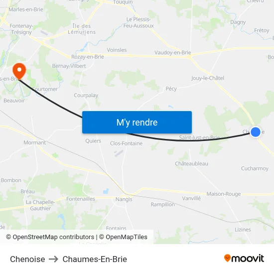 Chenoise to Chaumes-En-Brie map