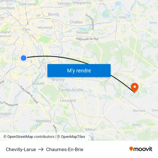 Chevilly-Larue to Chaumes-En-Brie map