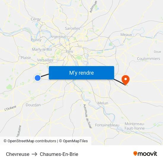 Chevreuse to Chaumes-En-Brie map