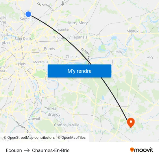 Ecouen to Chaumes-En-Brie map