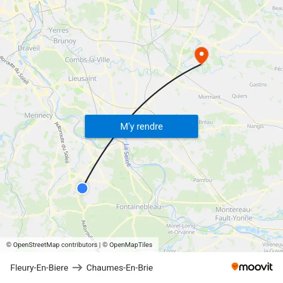 Fleury-En-Biere to Chaumes-En-Brie map
