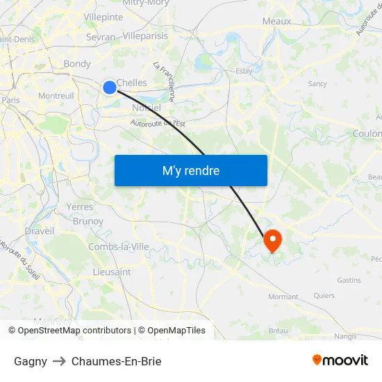 Gagny to Chaumes-En-Brie map