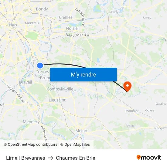 Limeil-Brevannes to Chaumes-En-Brie map