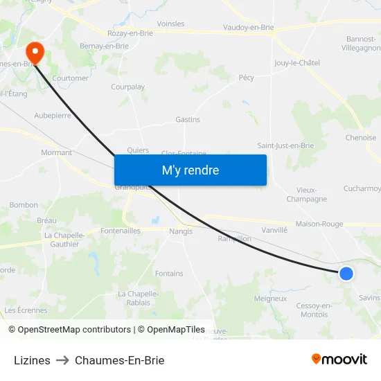 Lizines to Chaumes-En-Brie map