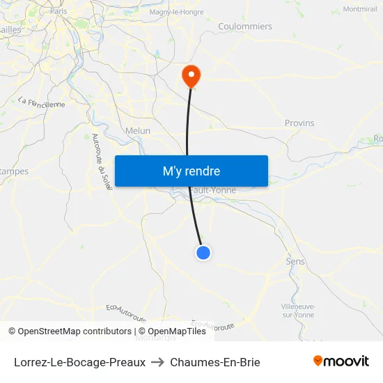 Lorrez-Le-Bocage-Preaux to Chaumes-En-Brie map