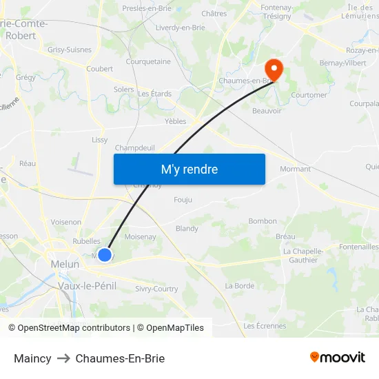 Maincy to Chaumes-En-Brie map