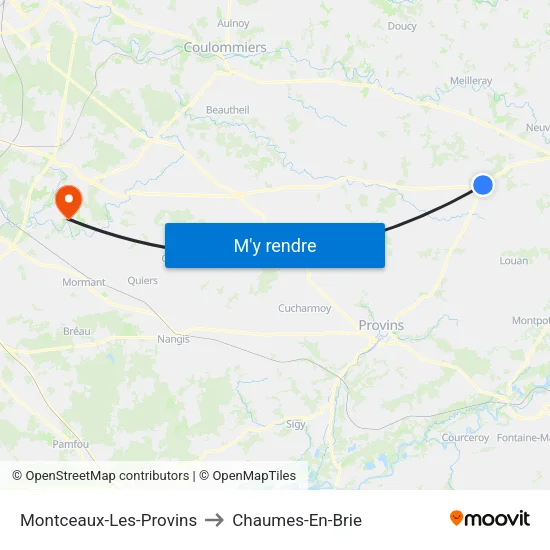 Montceaux-Les-Provins to Chaumes-En-Brie map