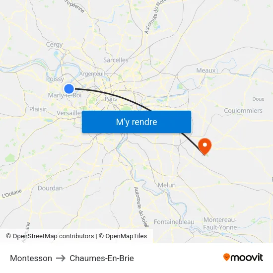 Montesson to Chaumes-En-Brie map