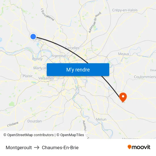 Montgeroult to Chaumes-En-Brie map
