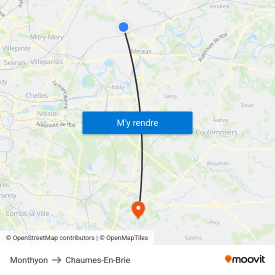 Monthyon to Chaumes-En-Brie map