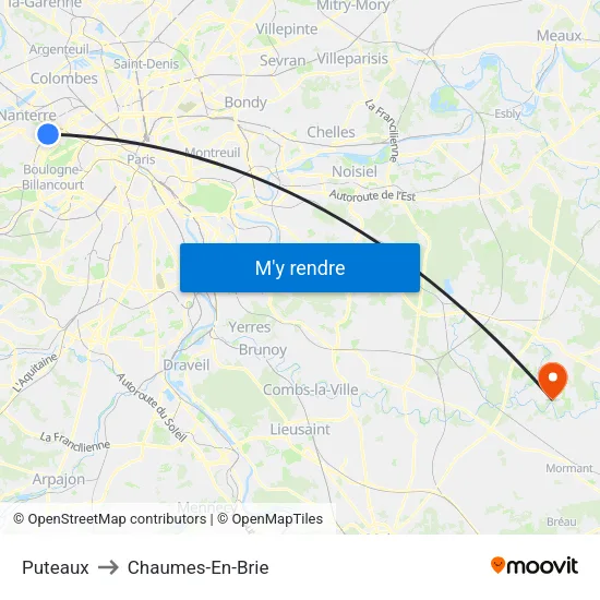 Puteaux to Chaumes-En-Brie map