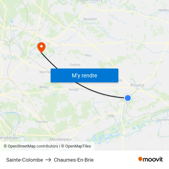 Sainte-Colombe to Chaumes-En-Brie map