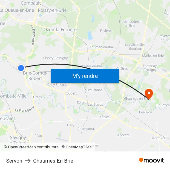 Servon to Chaumes-En-Brie map