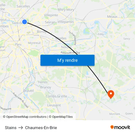 Stains to Chaumes-En-Brie map