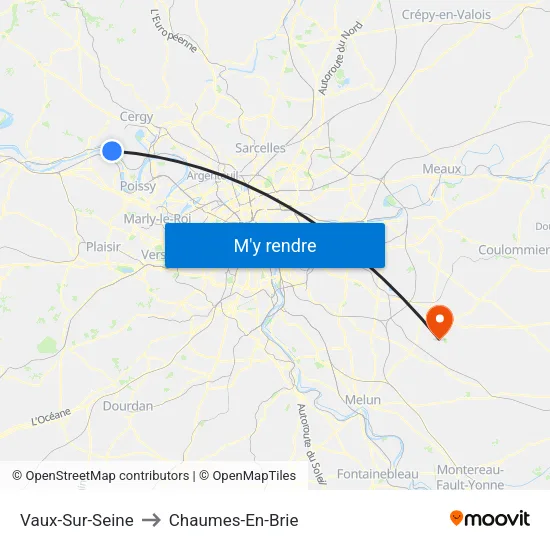 Vaux-Sur-Seine to Chaumes-En-Brie map