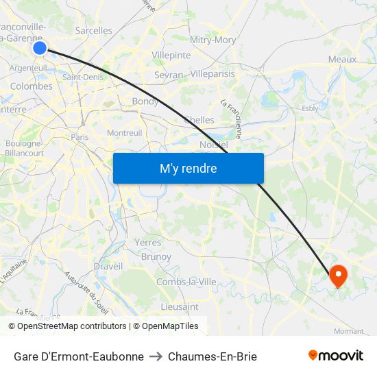 Gare D'Ermont-Eaubonne to Chaumes-En-Brie map