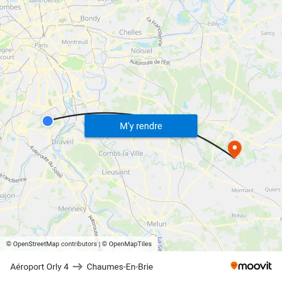 Aéroport Orly 4 to Chaumes-En-Brie map