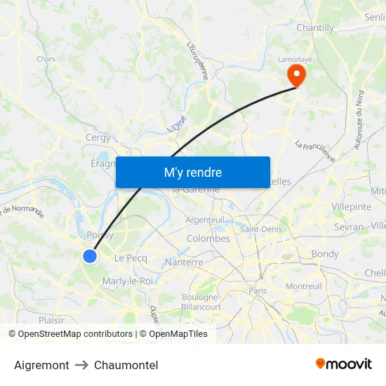 Aigremont to Chaumontel map