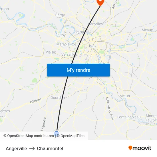 Angerville to Chaumontel map