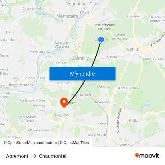 Apremont to Chaumontel map
