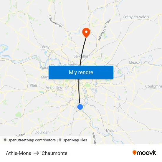Athis-Mons to Chaumontel map